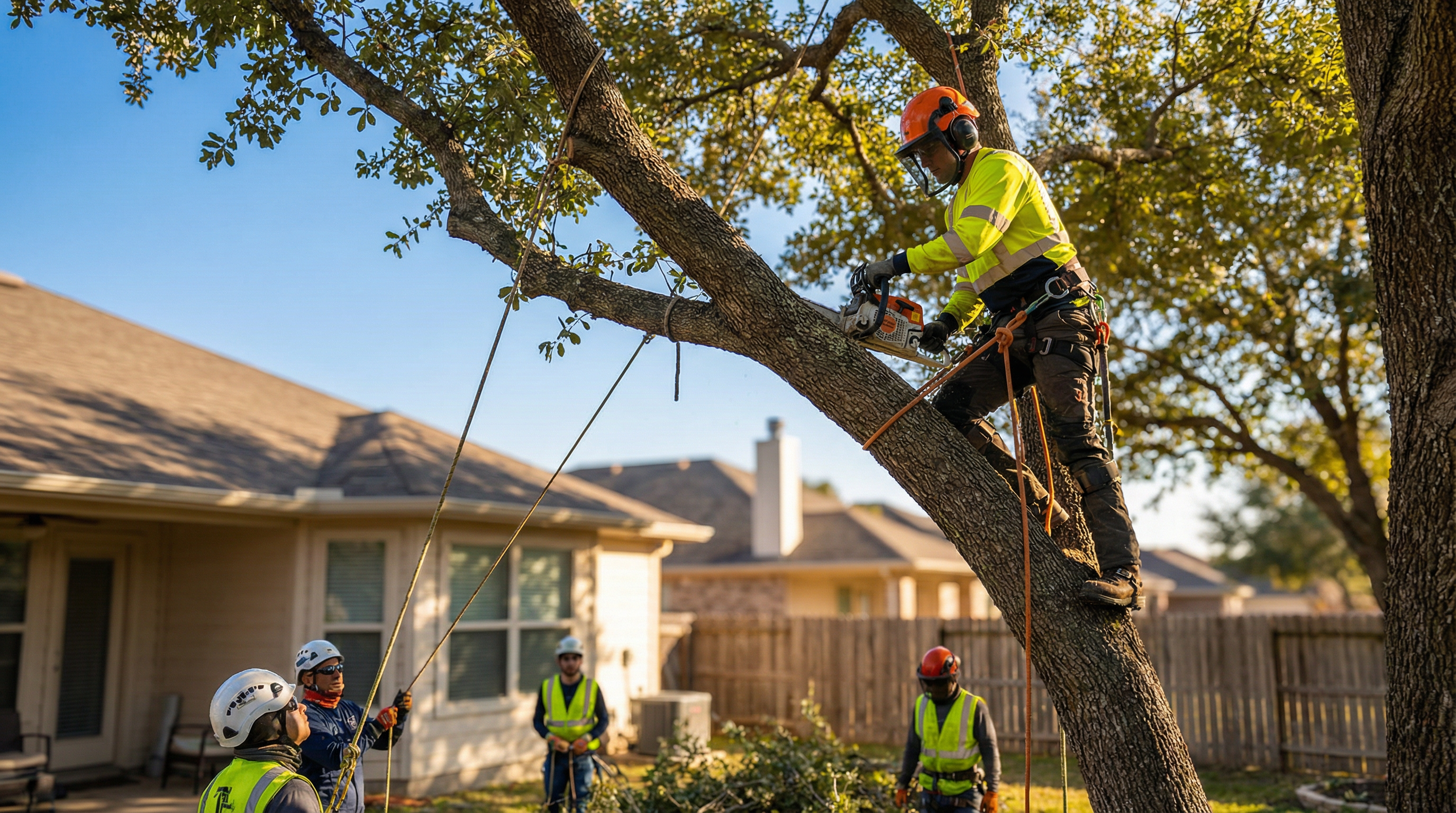 Off the Court crew performing tree service on an Amarillo, TX property